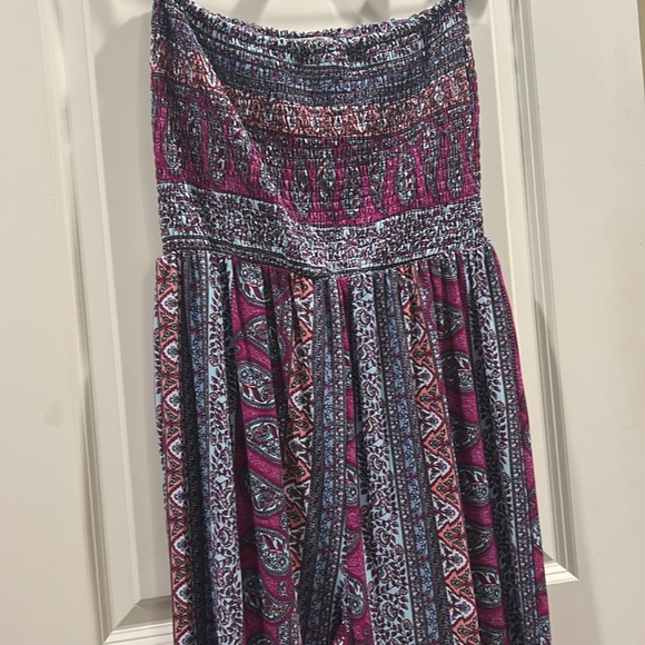 NWOT No Comment strapless paisley wide leg cropped jumpsuit stretchy soft size L - Picture 7 of 9
